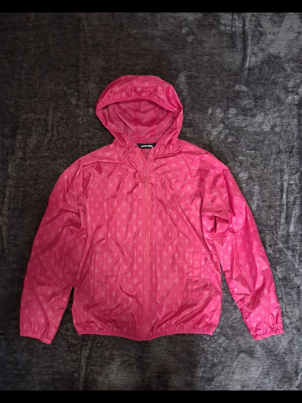 Lands' End Pink Hooded Full Zip Windbreaker Rain Jacket Girls Size L (14-16)
